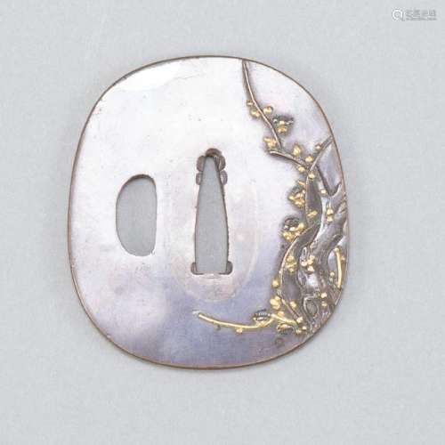 Japanese Edo Bronze Tsuba w/ Gold Silver Inlay