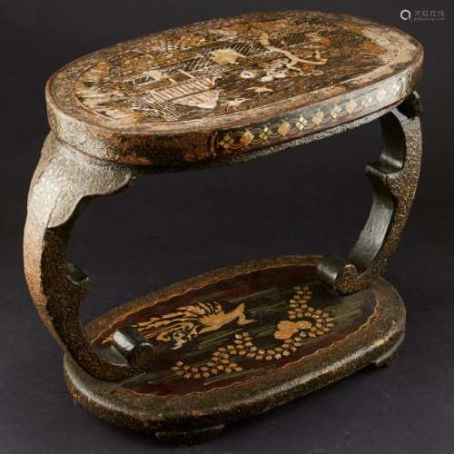 Japanese  Lacquer and Mother of Pearl Stool