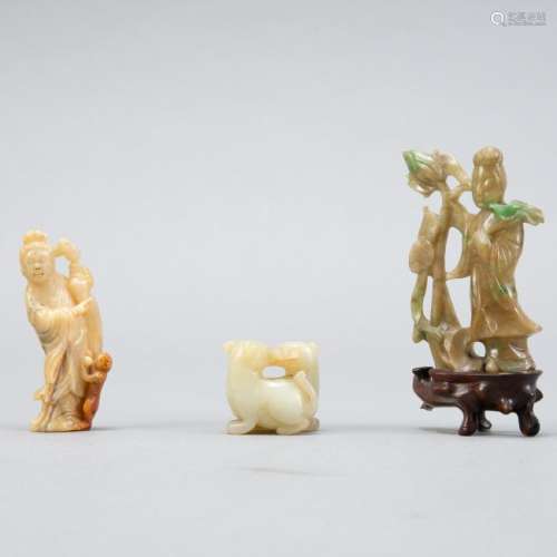 Grp:3 Chinese Carved Stone/Jade Figures Qing