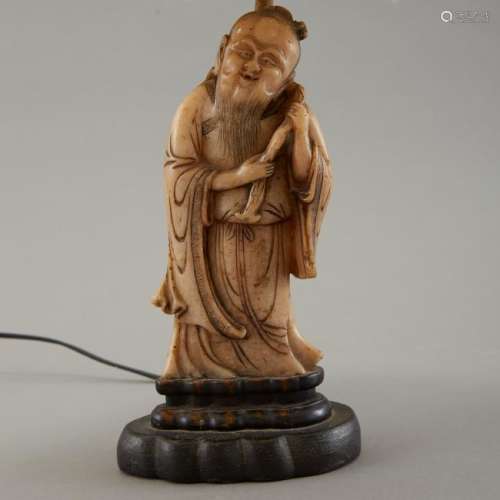 19th c. Chinese Carved Soapstone Figure as Lamp