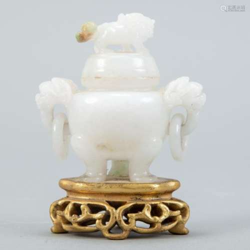 19th c. Chinese Jade Tripod Censer w/ Stand