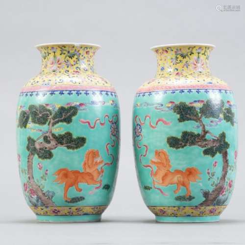 Chinese Guangxu Mirror Pair of Turquoise Vases