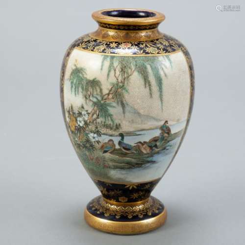 Japanese Meiji Satsuma Vase by Kinkozan