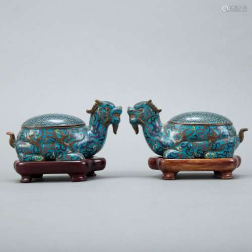 Pair of Late Qing Chinese Cloisonne Dragons