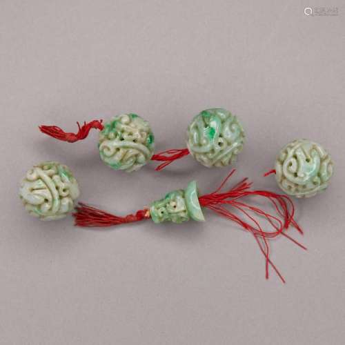 Set of 5 19th c. Chinese Carved Jade Beads