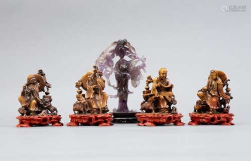 Grp:5 Chinese Soapstone and Amethyst Carvings