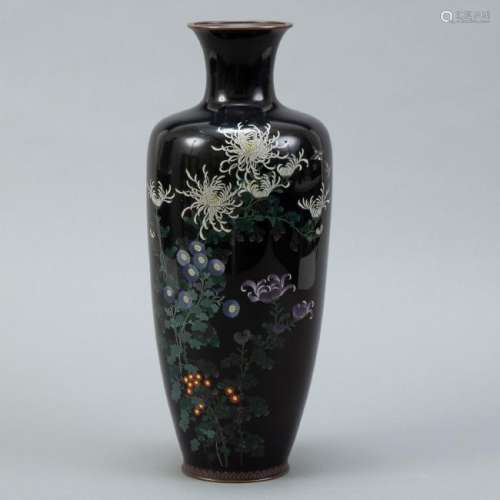 Large Japanese Meiji Cloisonne Vase - Org Sticker