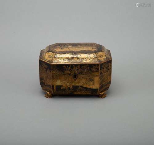 19th c. Chinese Export Lacquer Tea Caddy