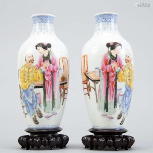 Pair Chinese Republic Porcelain Vases Stands Box