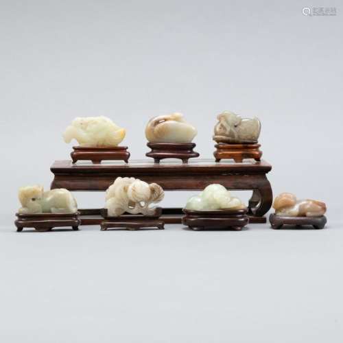Grp of 7 Chinese Jade Carvings of Animals Stands