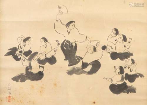 Late Edo Japanese Painting of Fan Dance