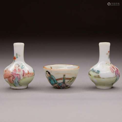 Grp:3 Late Qing Chinese Miniature Porcelain Objec