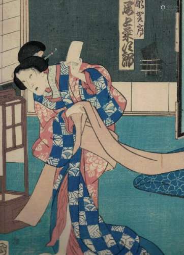19th c. Japanese Woodblock Print Diptych Kunichik