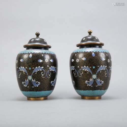 Pair 20th c. Chinese Cloisonne Vases