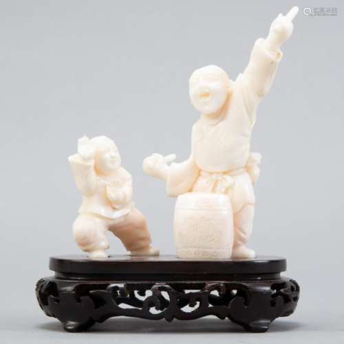 Chinese White Coral Carving with Stand