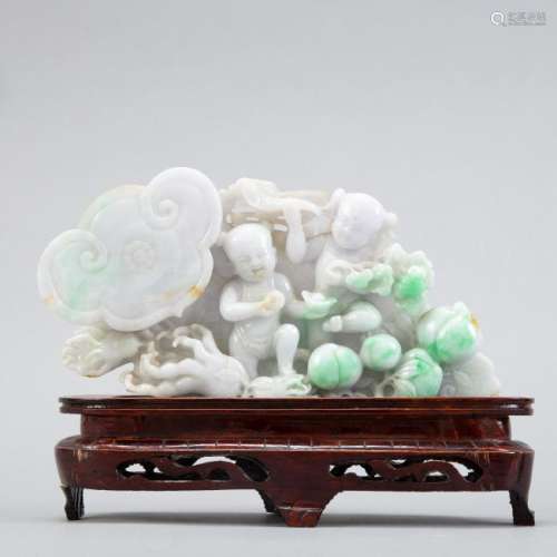 Chinese Jade Carving of Children with Stand