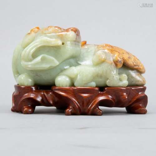 Chinese Jade Dog with Pup and Stand