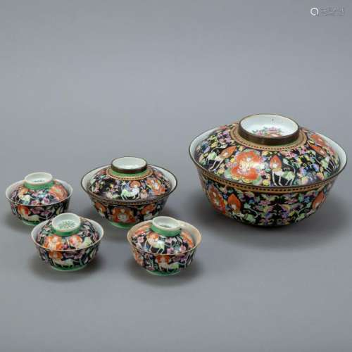 Group of 5 Chinese Thai Bencharong Porcelain Bowl