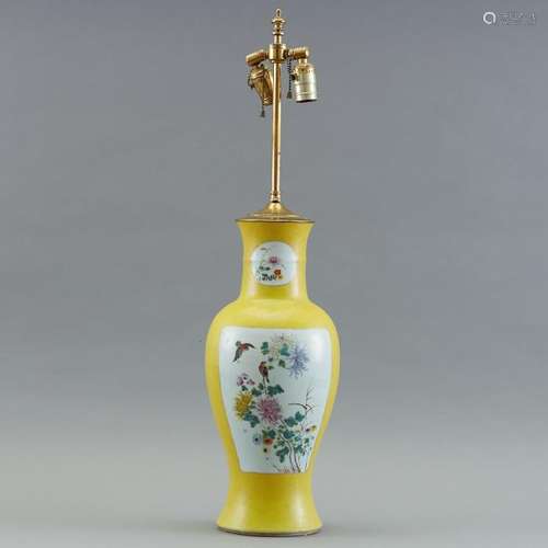 19th c. Chinese Yellow Grd Famille Rose Vase