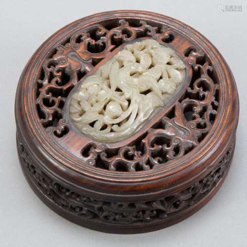 Chinese Ming Jade Carving Set into Wooden Lid