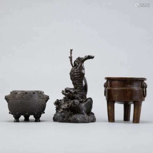 3 Chinese Qing Bronze Censers