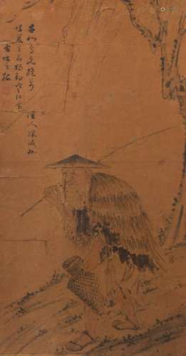 19th c. Japanese Ink on Paper Painting of Hermit