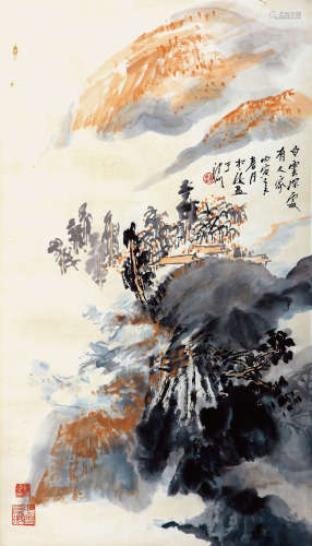 赵松涛 1986年作 白云深处 设色纸本 托片