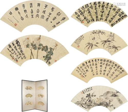 罗振玉（1866～1940）、王 震（1867～1938）、王 云（1887～1934）、张志潭（1875～1946） 书画扇屏风