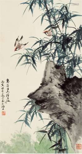 乔 木（1920～2002） 竹石飞雀图