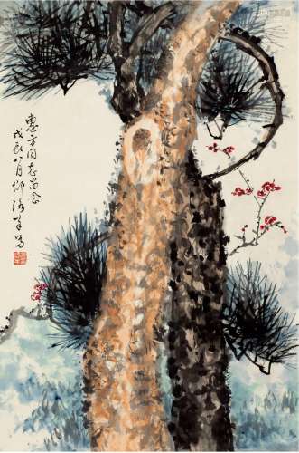 邵洛羊（1917～2016） 红梅青松图