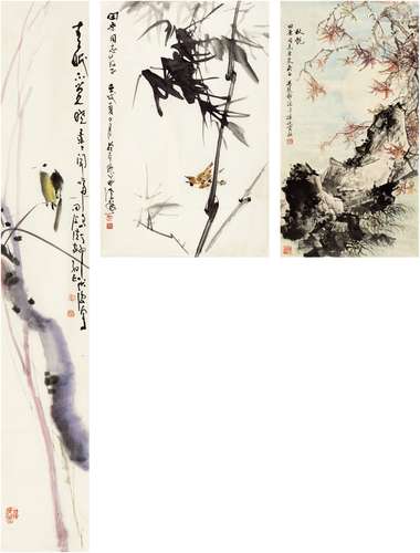 鞠伏强（1943～ ）、白 澄（1928～ ）、孙延（1923～1995） 花鸟三帧