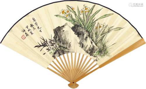 李咏森（1898～1998） 水仙竹石图