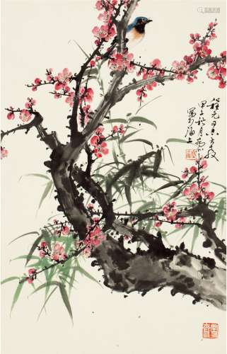 乔 木（1920～2002） 竹叶红梅图