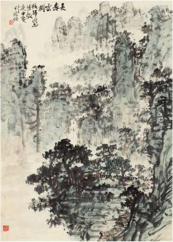 朱 恒（1916～1993） 长春云树图