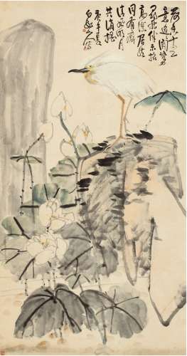 王 震（1867～1938） 白鹭荷香图