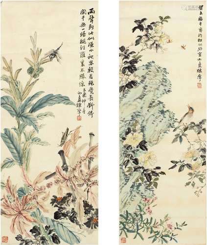 陈 摩（1887～1946） 花鸟二帧