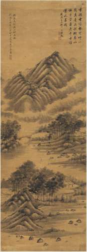 王文治（1730～1802）跋、潘恭寿（1741～1800后）画 溪山烟雨图