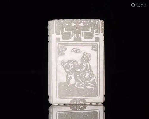 A HETIAN JADE CARVED POETRY PATTERN PENDANT