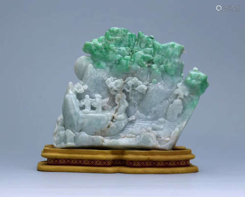 A JADEITE ORNAMENT OF LANDSCAPE CARVED