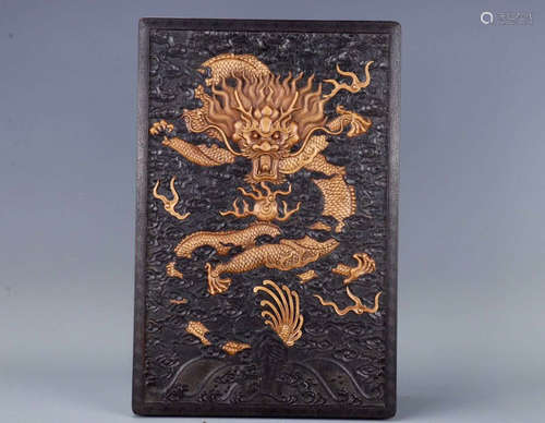 A RED WOOD EMBEDED HUANGYANG WOOD DRAGON PATTERN BOX