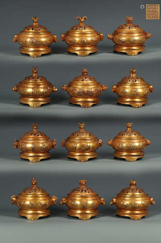 A SET OF TWELVE BRONZE CENSERS OF ZODIAC WITH XUANDE MARKING