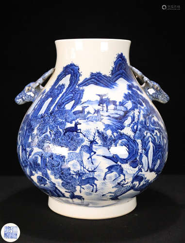 A BLUE&WHITE PORCELAIN VASE PAINTED LANDSCAPE PATTERN