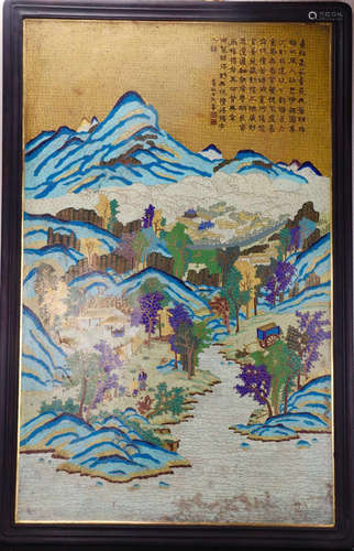 A CLOISONNE BOARD OF LANDSCAPE PATTERN