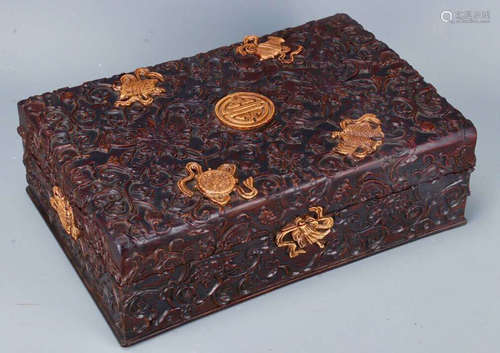 A RED WOOD EMBEDED HUANGYANG WOOD BOX