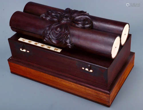 A ZITAN WOOD BOX WITH PAINTING SHAPED