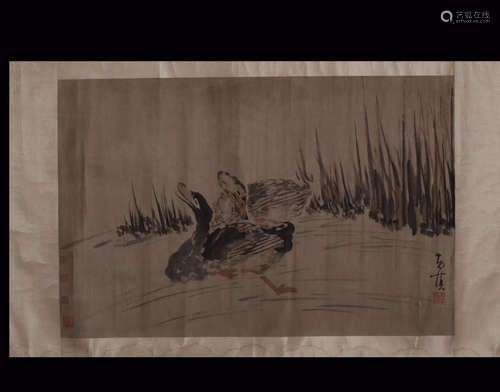 A PAIR OF DUCKS PAPER SCROLL FROM HUANGSHEN