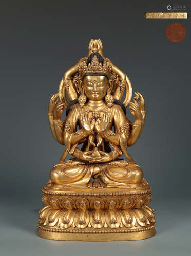 A YONGLE MARK GILT BRONZE BUDDHA ORNAMENT