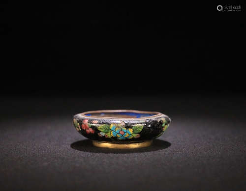 A BRONZE CLOISONNE FLORAL PATTERN PEN WASHER