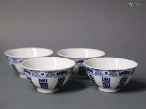 FOUR BLUE&WHITE SMALL CUPS