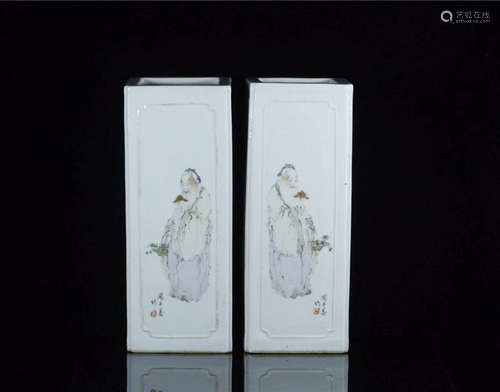 A PAIR OF WHITE GLAZED PORCELAIN PEN TUBE